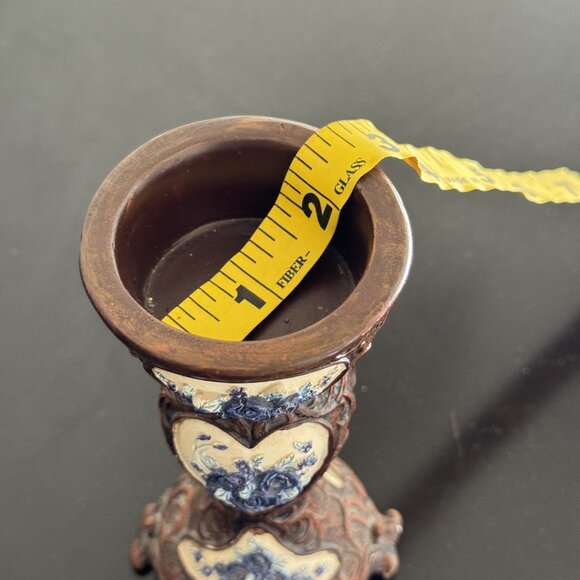 Vintage  Majolica Pedestal Candle Holder Hand-Painted Size 5.5" Tall - Picture 10 of 12